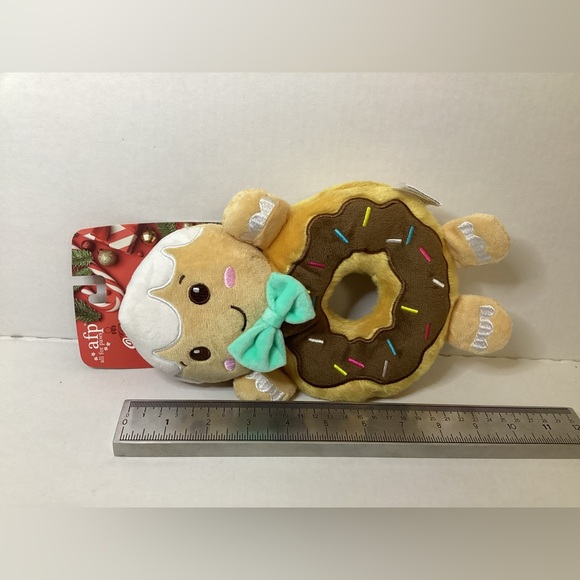 Christmas Happy Holidays All For Paws Gingerbread Man Donut Squeaky Dog Toy - Picture 4 of 4